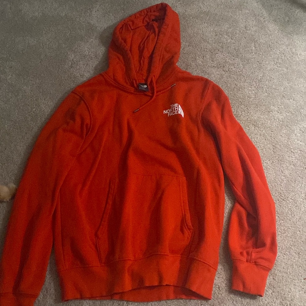Orange north face sweat shirt